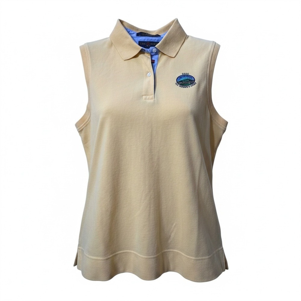 Tommy Hilfiger Golf Polo Womens XL Yellow Sleeveless 2000 US Open Preppy Sporty